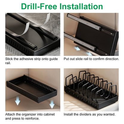 Pull Out Pots and Pans Organizer with 8 Adjustable Dividers for Cabinet