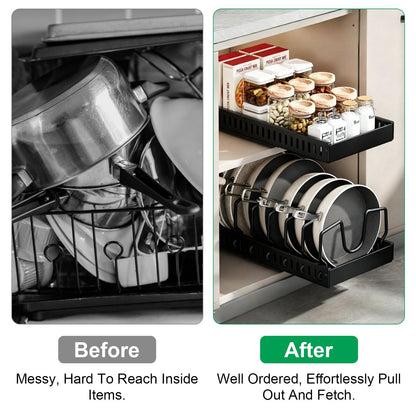 Pull Out Pots and Pans Organizer with 8 Adjustable Dividers for Cabinet