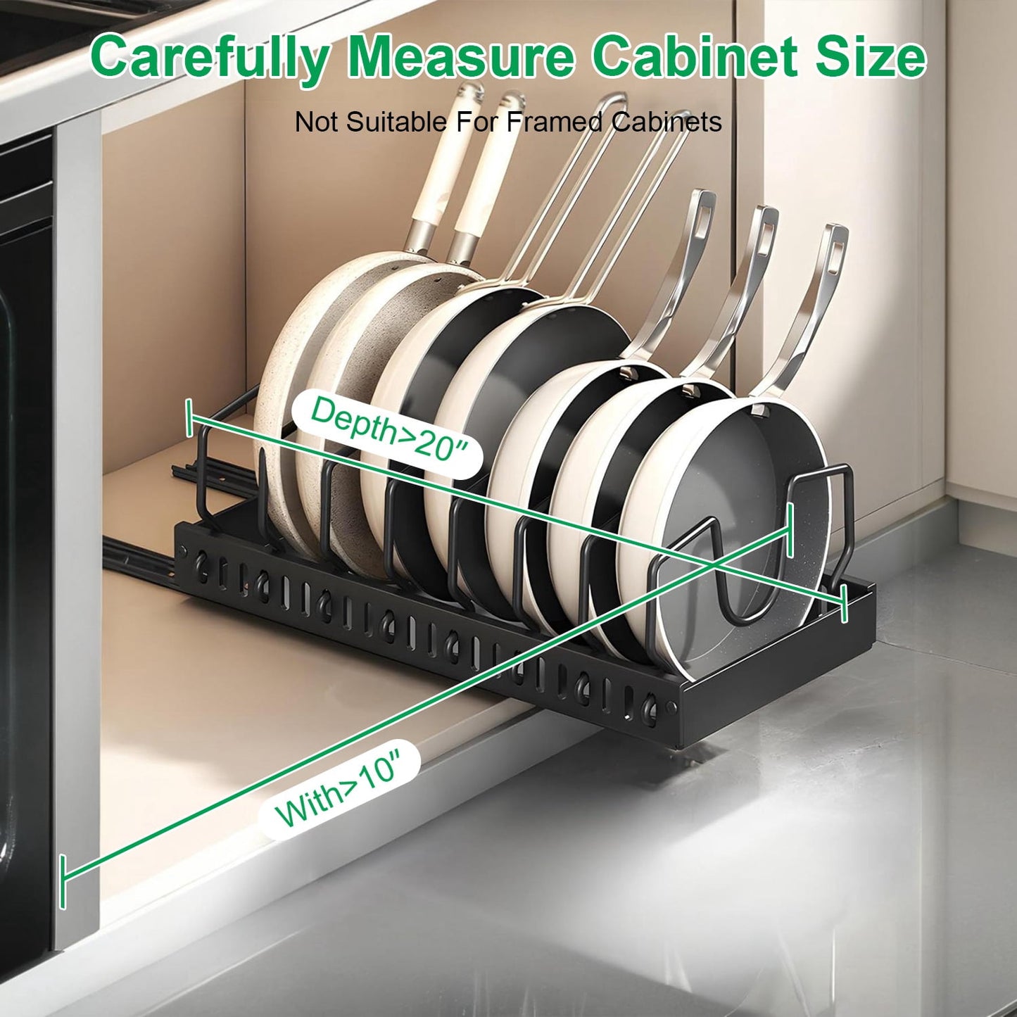 Pull Out Pots and Pans Organizer with 8 Adjustable Dividers for Cabinet