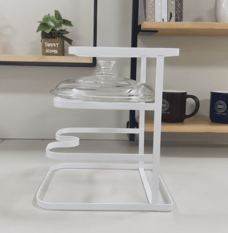 Mainstays Metal Pot Lid Organizer Rack, U-Shape Pan Lid Holder for Kitchen Cabinet, Countertop or Pantry Storage, White