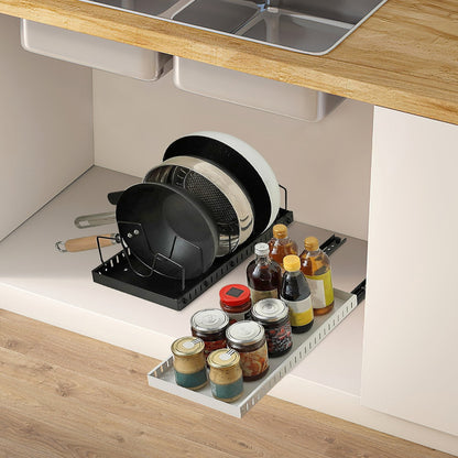 Pull Out Pots and Pans Organizer with 8 Adjustable Dividers for Cabinet