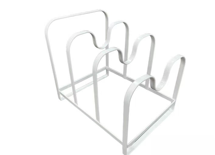 Mainstays Metal Pot Lid Organizer Rack, U-Shape Pan Lid Holder for Kitchen Cabinet, Countertop or Pantry Storage, White