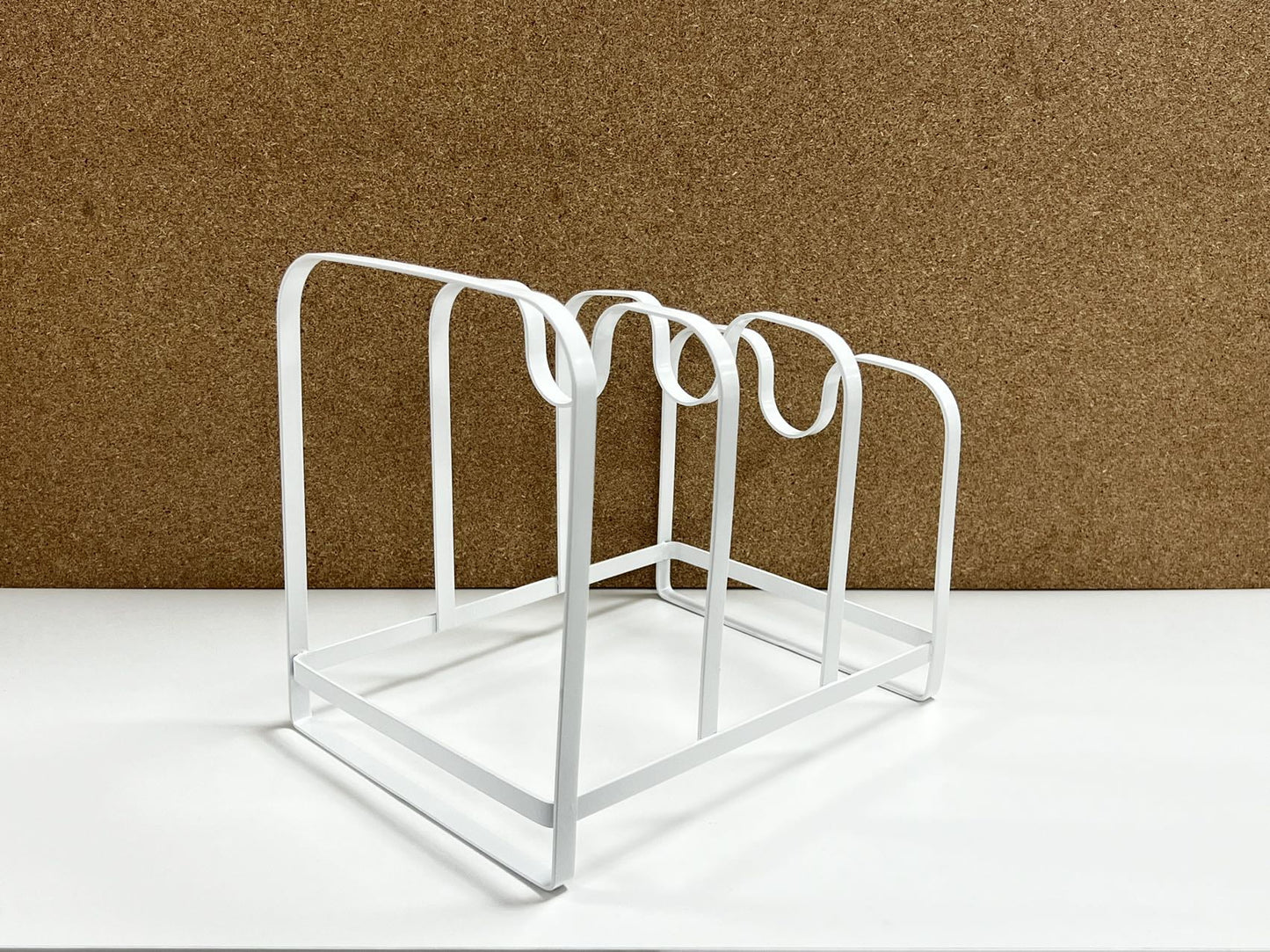 Mainstays Metal Pot Lid Organizer Rack, U-Shape Pan Lid Holder for Kitchen Cabinet, Countertop or Pantry Storage, White