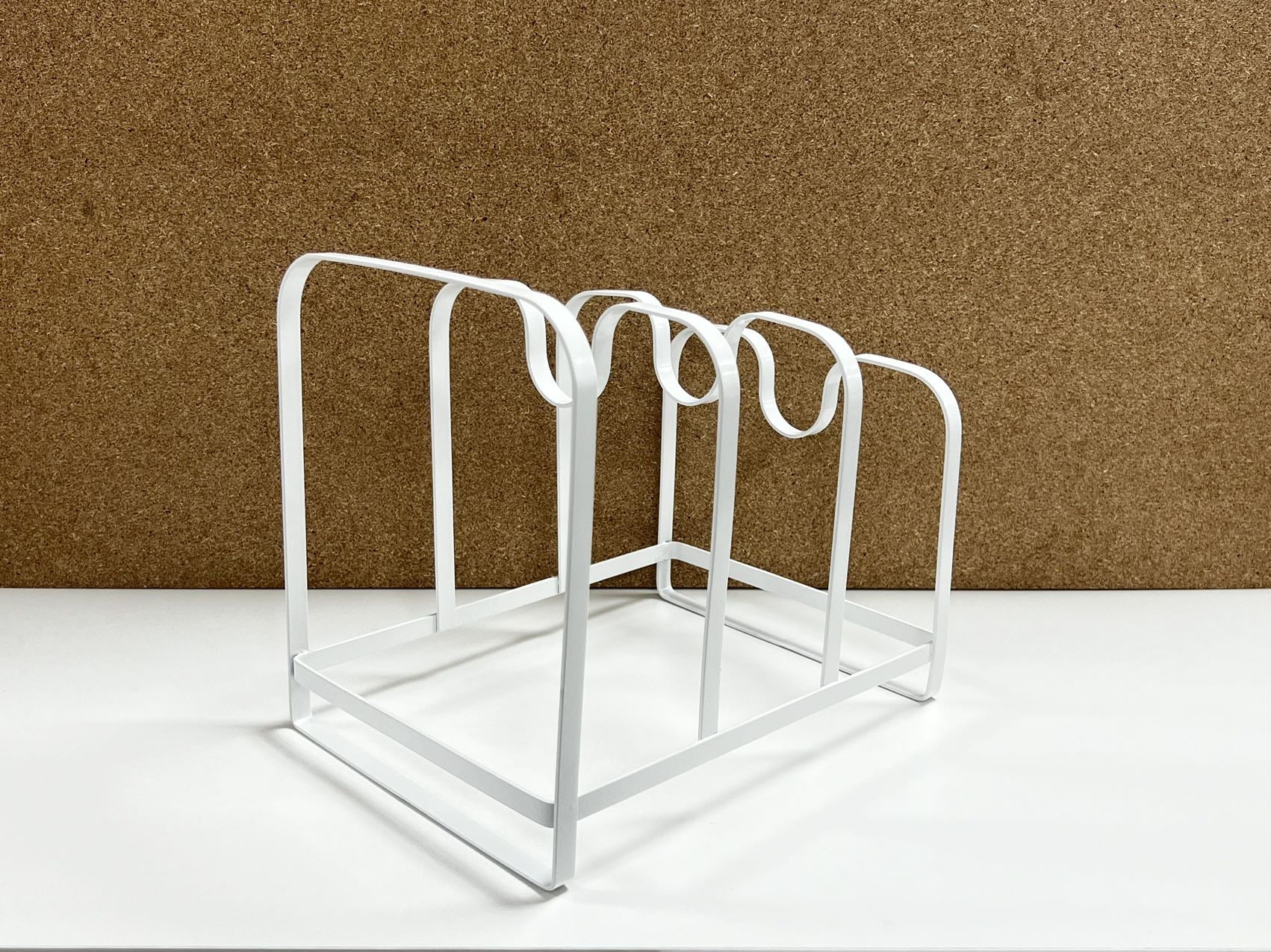 Mainstays Metal Pot Lid Organizer Rack, U-Shape Pan Lid Holder for Kitchen Cabinet, Countertop or Pantry Storage, White