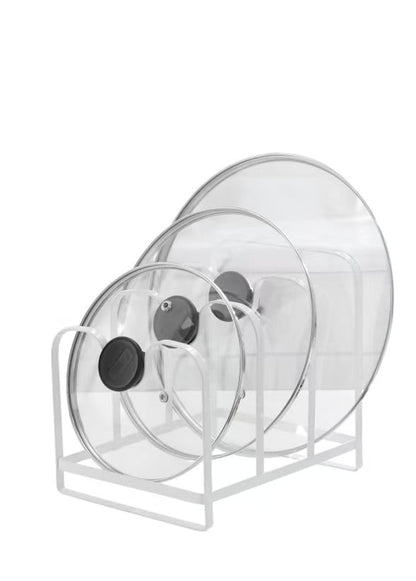 Mainstays Metal Pot Lid Organizer Rack, U-Shape Pan Lid Holder for Kitchen Cabinet, Countertop or Pantry Storage, White