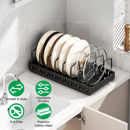 Pull Out Pots and Pans Organizer with 8 Adjustable Dividers for Cabinet