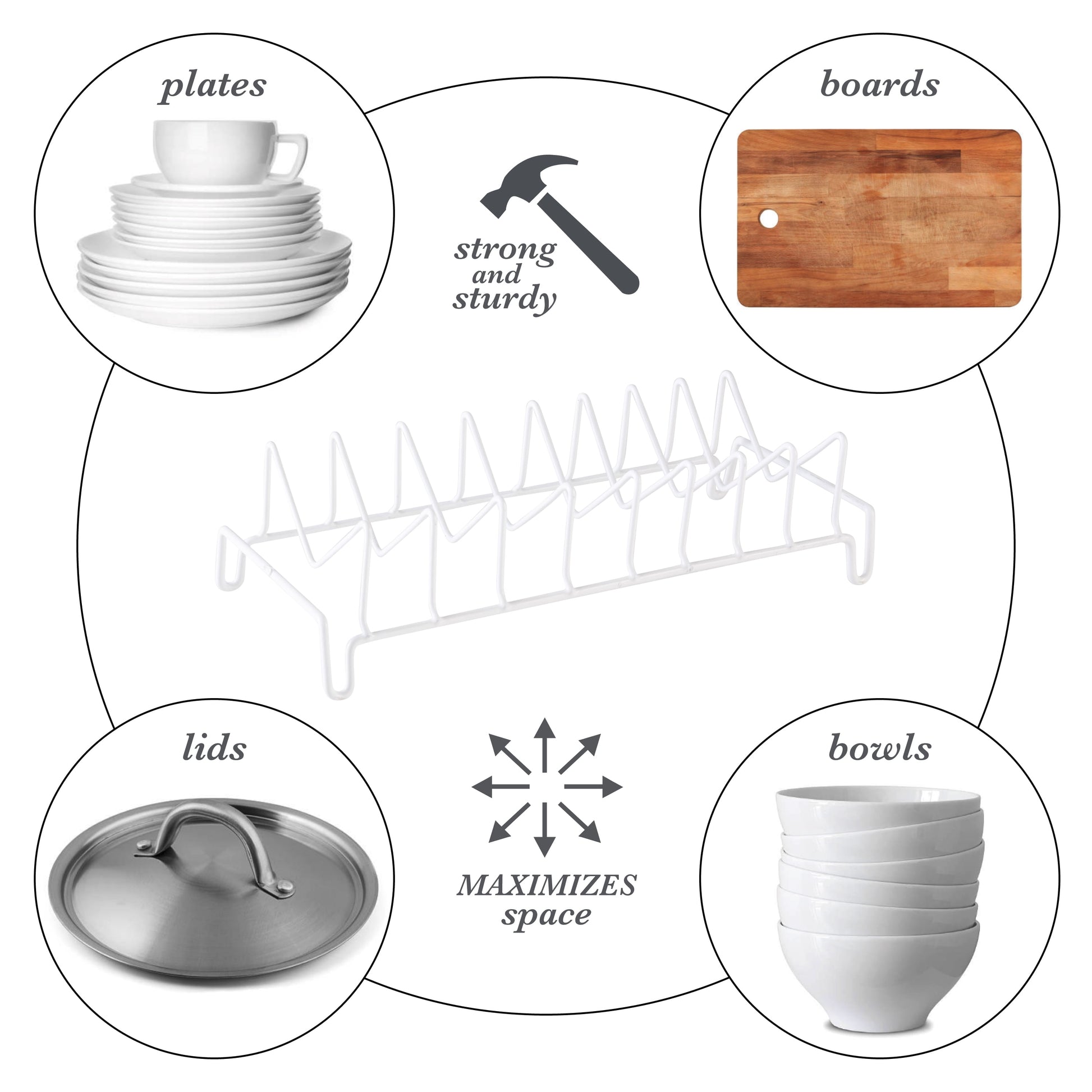 Kitchen Details Lid Organizer, White (Dimensions: 13.9 x 6.6 x 5.5 inch)