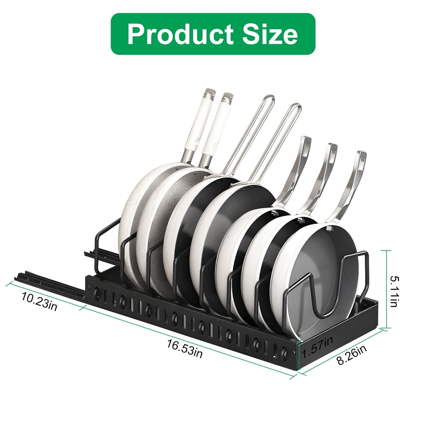 Pull Out Pots and Pans Organizer with 8 Adjustable Dividers for Cabinet