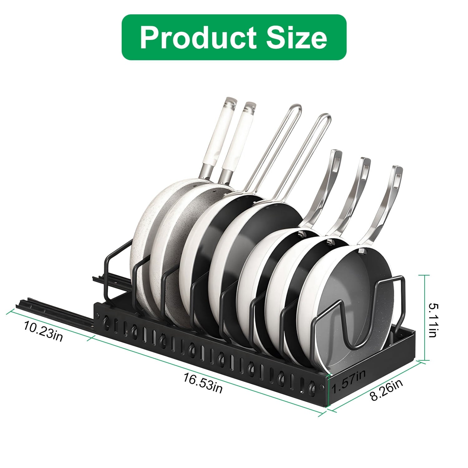 Pull Out Pots and Pans Organizer with 8 Adjustable Dividers for Cabinet