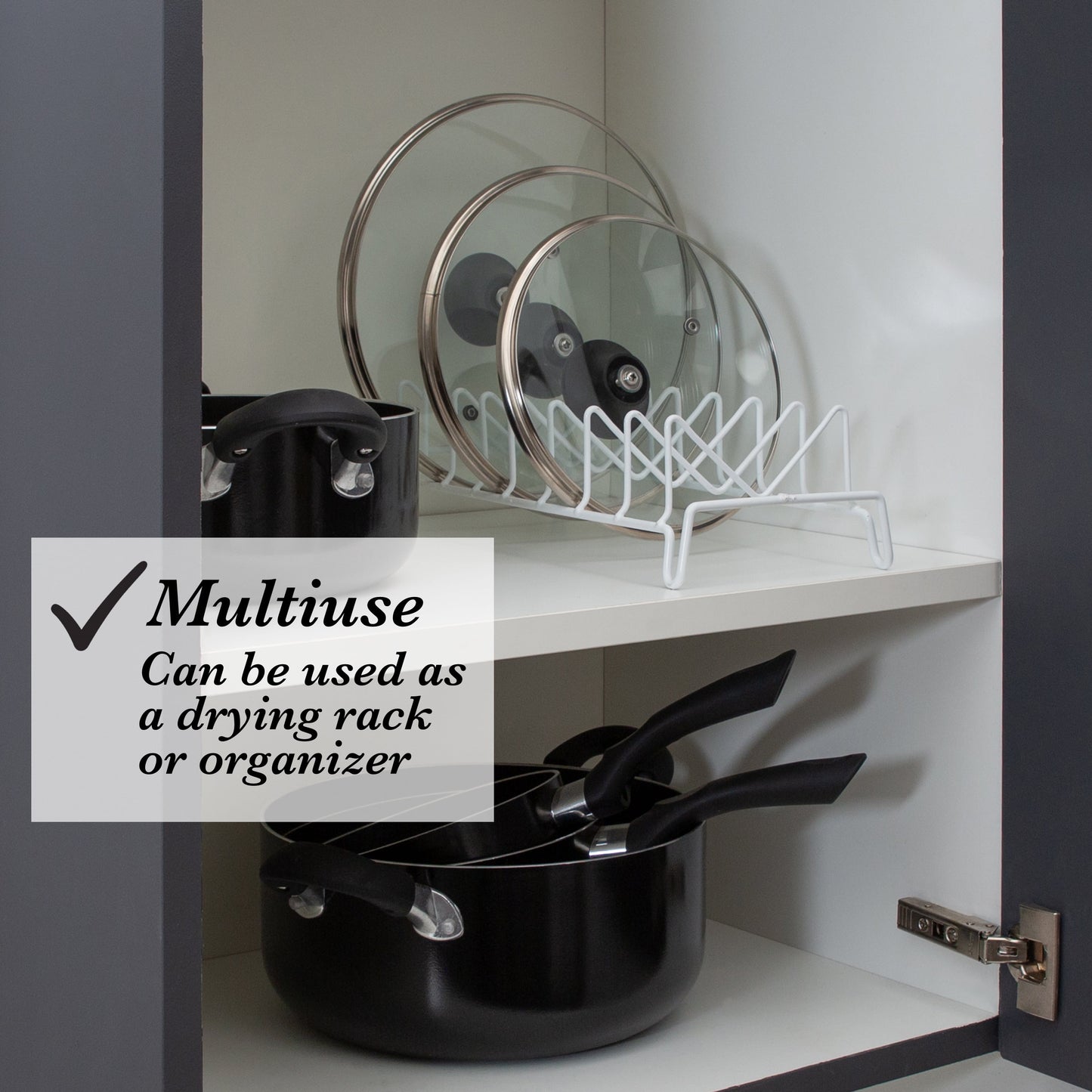 Kitchen Details Lid Organizer, White (Dimensions: 13.9 x 6.6 x 5.5 inch)