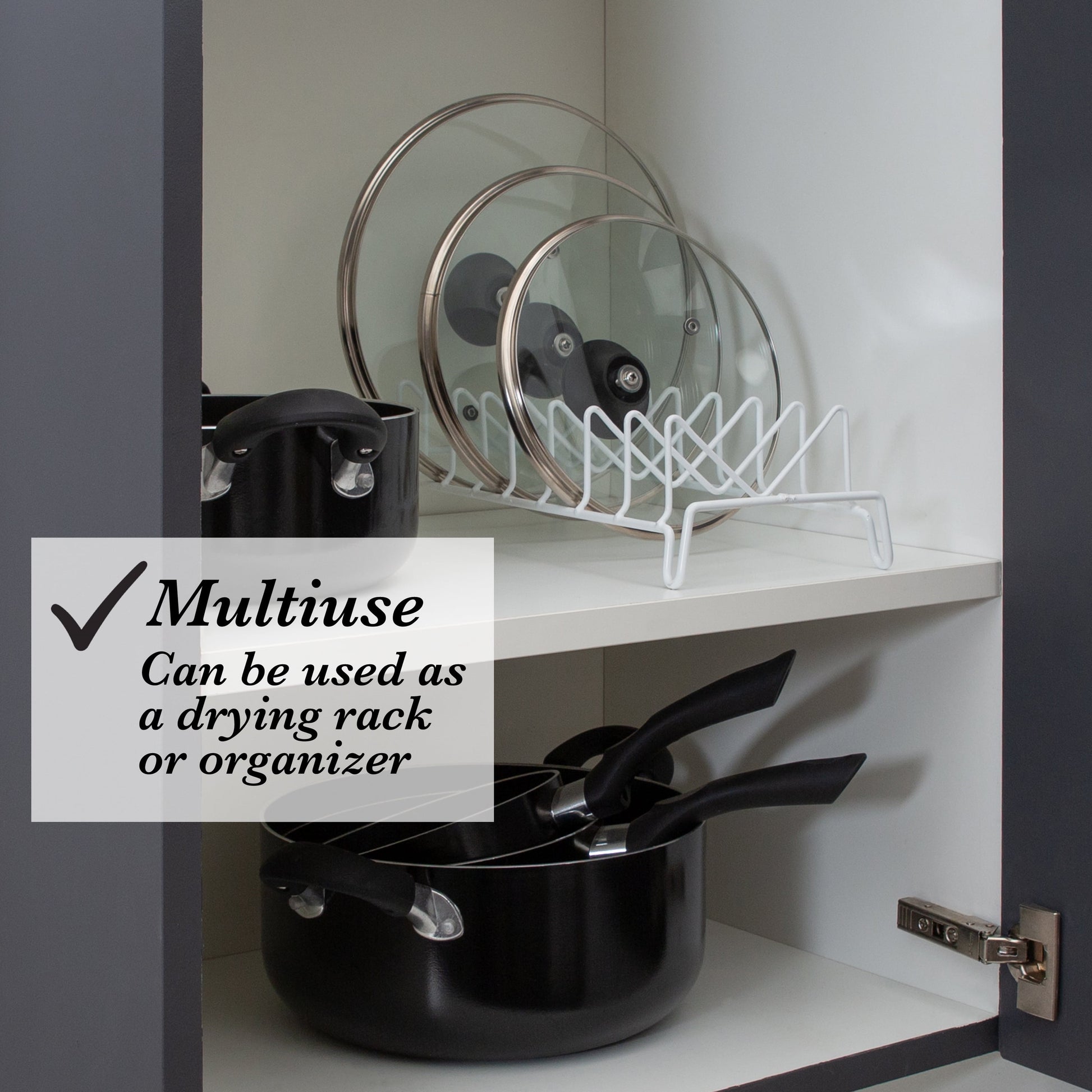 Kitchen Details Lid Organizer, White (Dimensions: 13.9 x 6.6 x 5.5 inch)